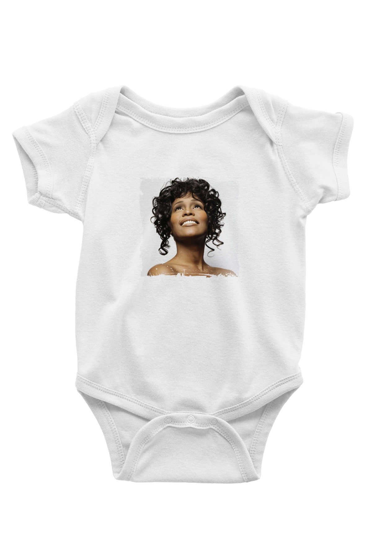 Whitney Houston Baskılı Unisex Beyaz Bebek Body - Zıbın
