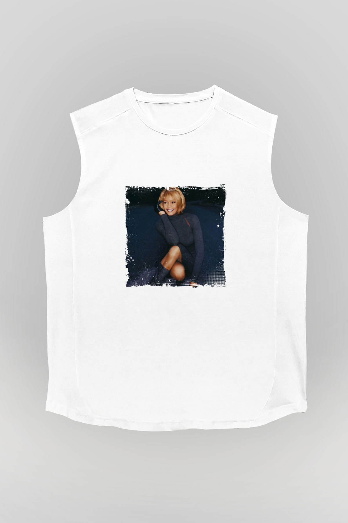 Whitney Houston Baskılı Unisex Beyaz Kolsuz Tişört