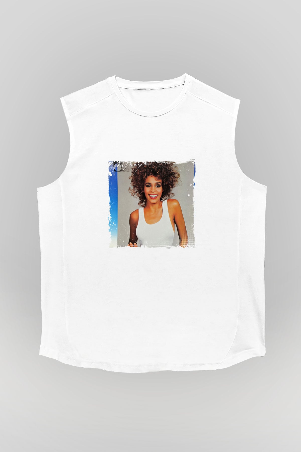 Whitney Houston Baskılı Unisex Beyaz Kolsuz Tişört