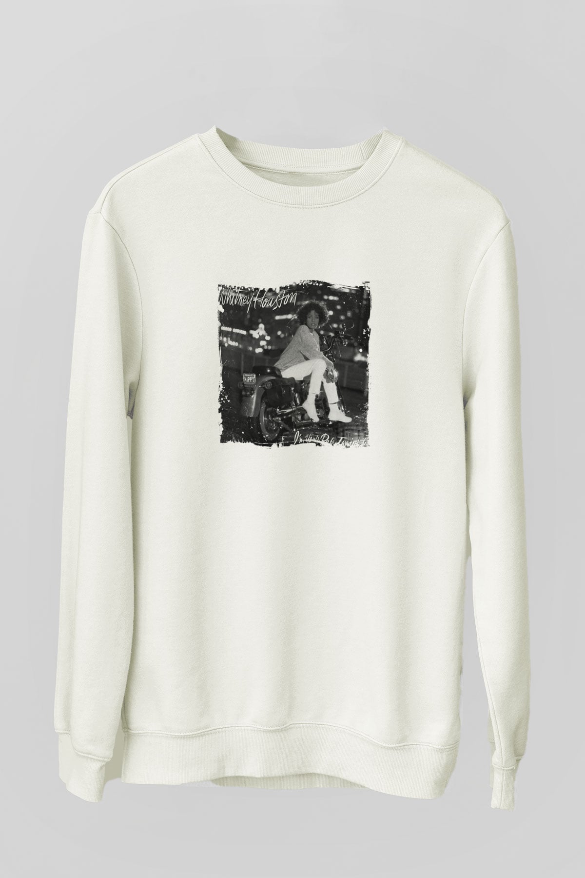 Whitney Houston Baskılı Unisex Beyaz Sweatshirt