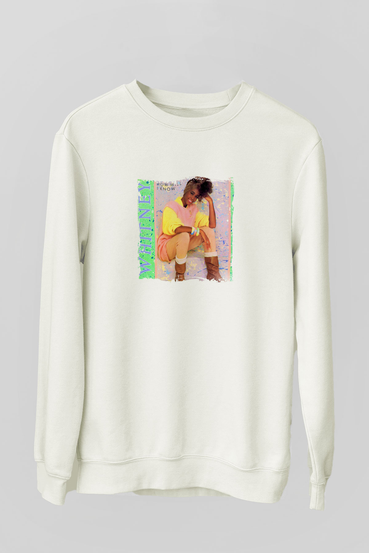 Whitney Houston Baskılı Unisex Beyaz Sweatshirt