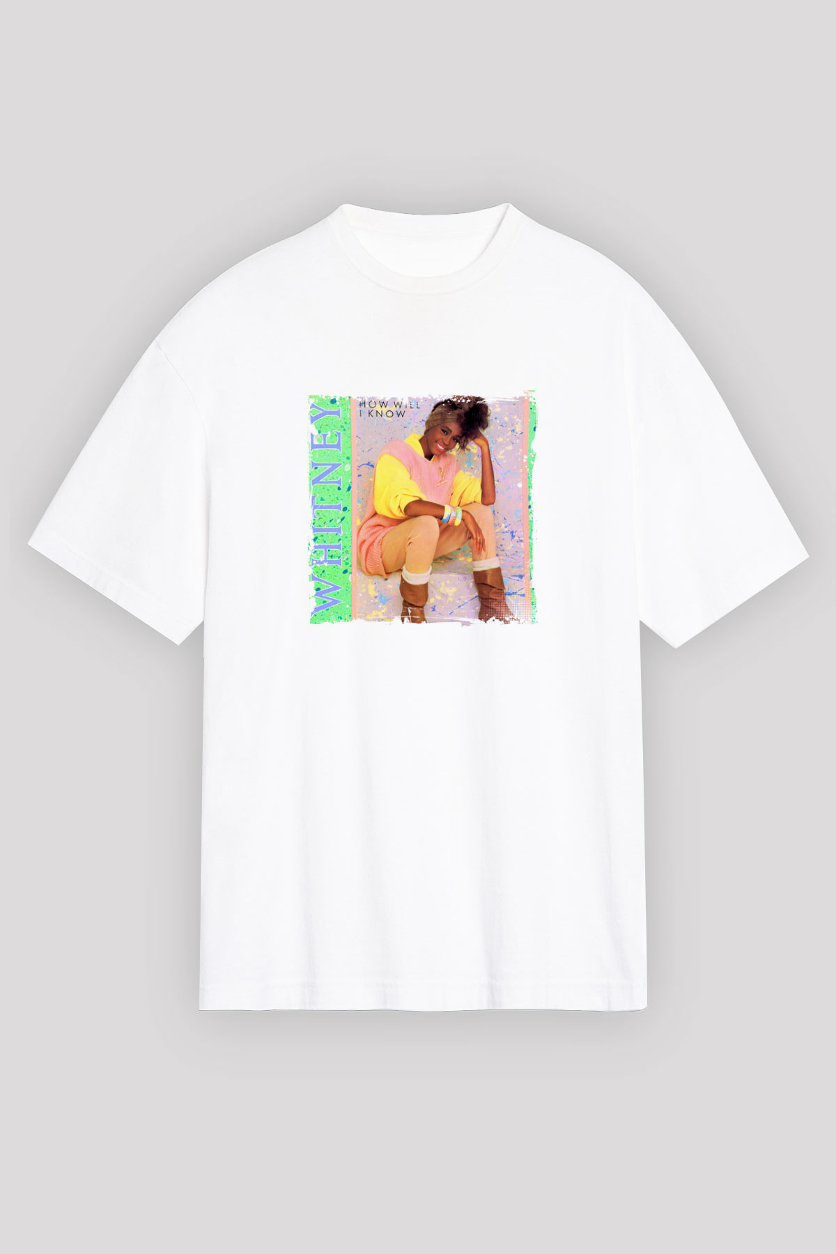Whitney Houston Baskılı Unisex Beyaz Tişört