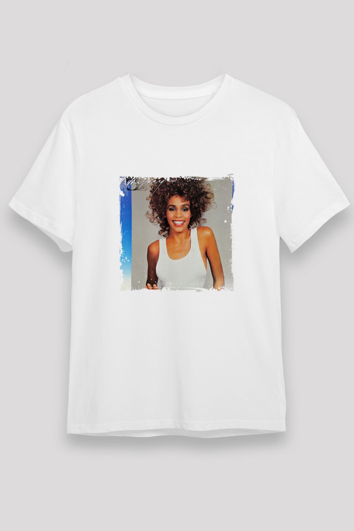 Whitney Houston Baskılı Unisex Beyaz Tişört