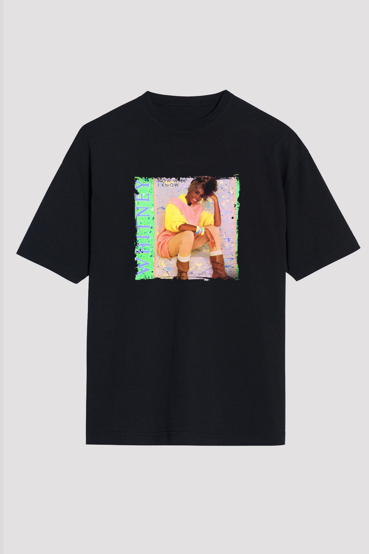 Whitney Houston Baskılı Unisex Oversize Siyah Tişört