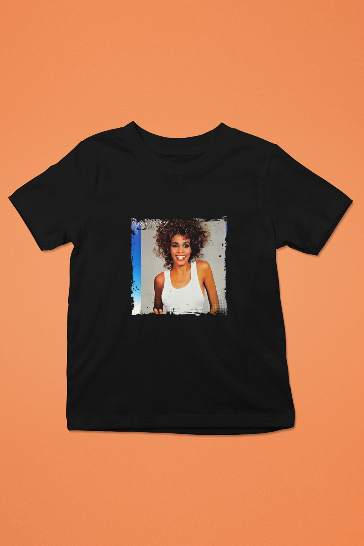 Whitney Houston Baskılı Unisex Siyah Çocuk Tişört