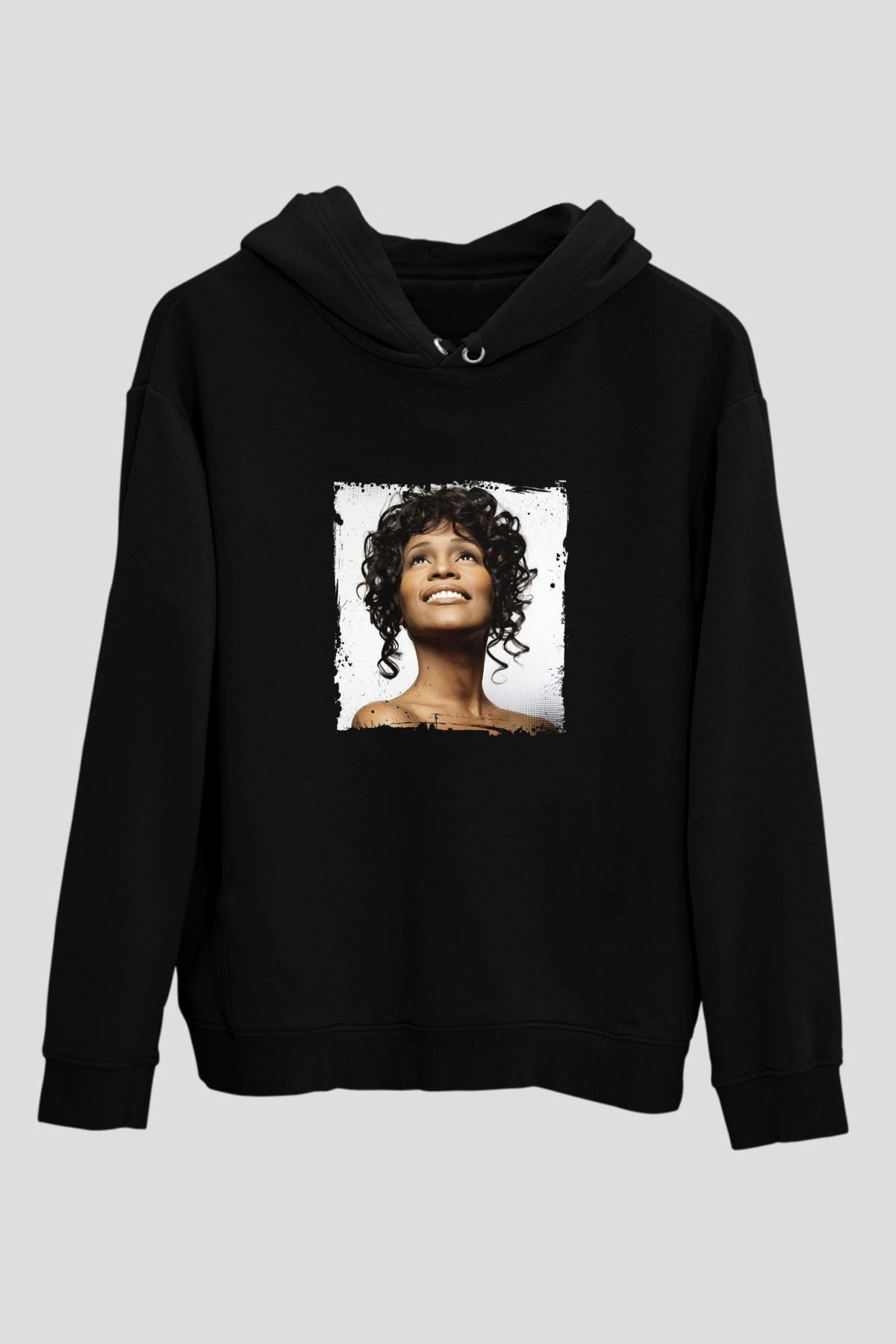 Whitney Houston Baskılı Unisex Siyah Hoodie