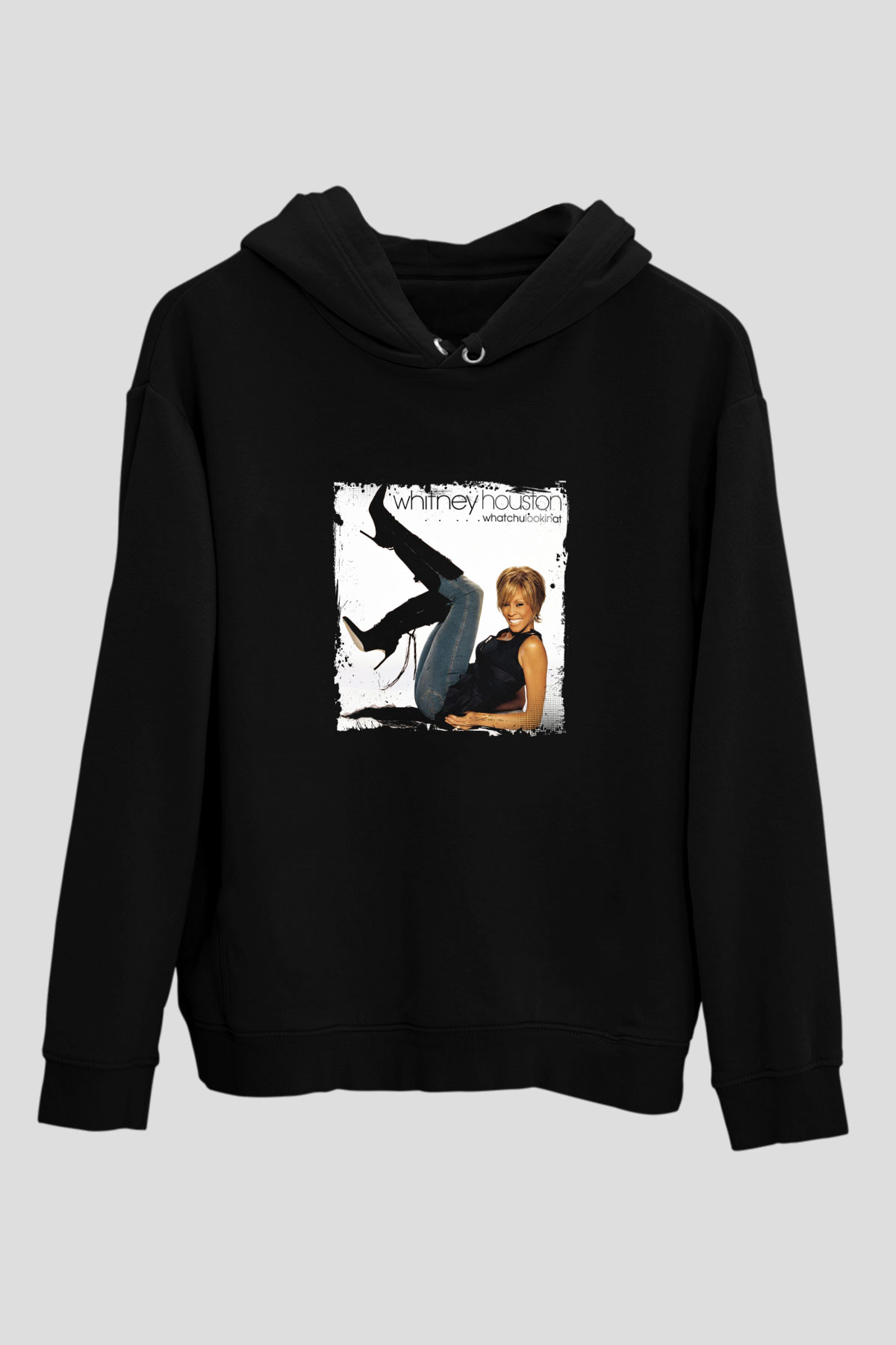 Whitney Houston Baskılı Unisex Siyah Hoodie