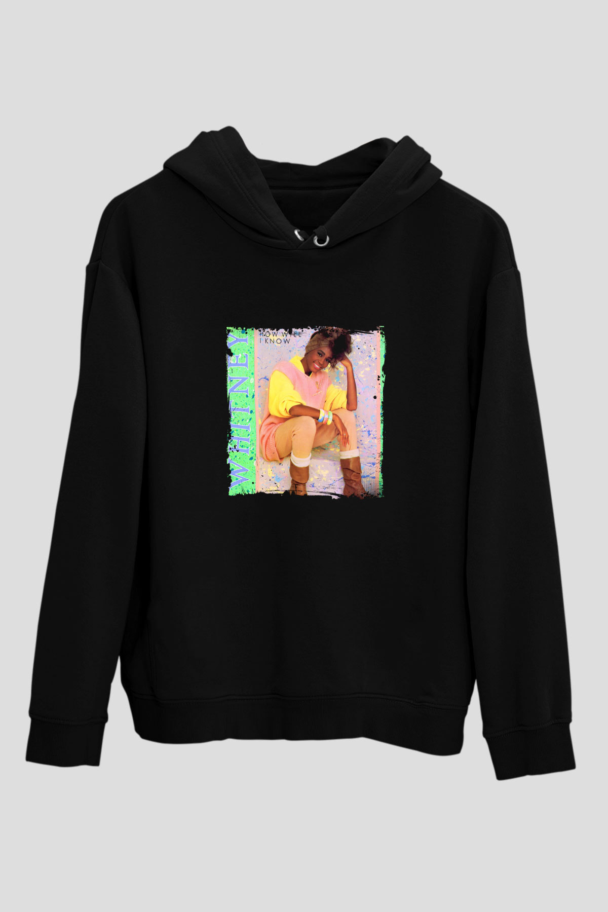 Whitney Houston Baskılı Unisex Siyah Hoodie