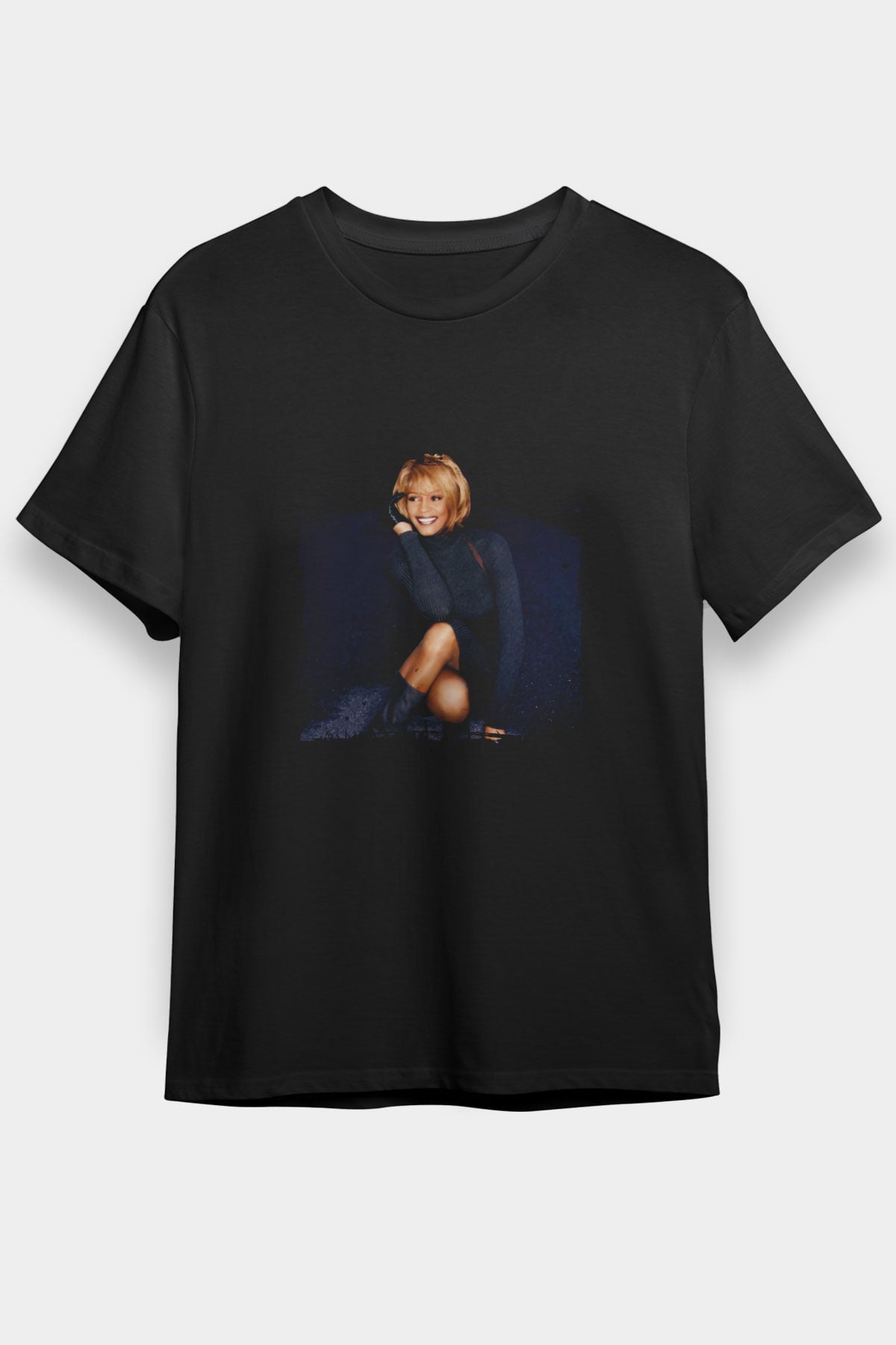 Whitney Houston Baskılı Unisex Siyah Tişört