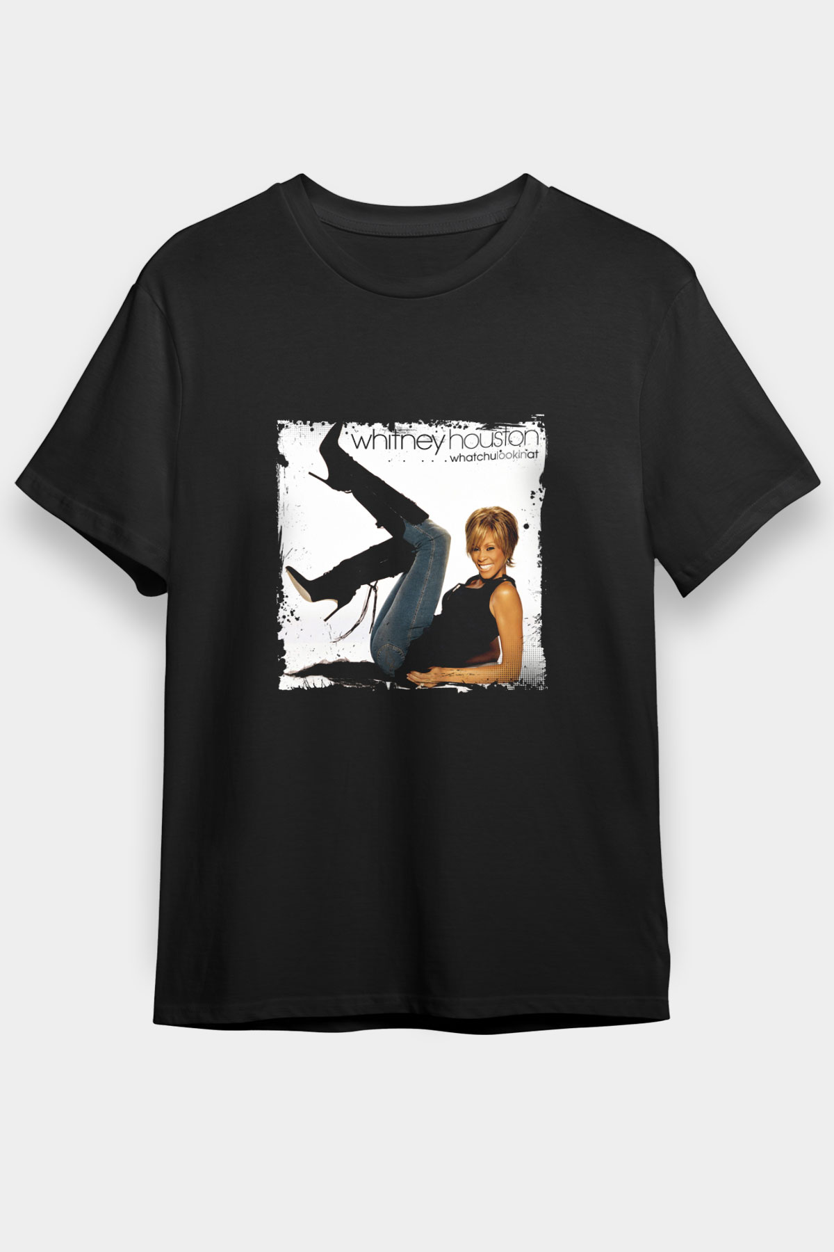 Whitney Houston Baskılı Unisex Siyah Tişört