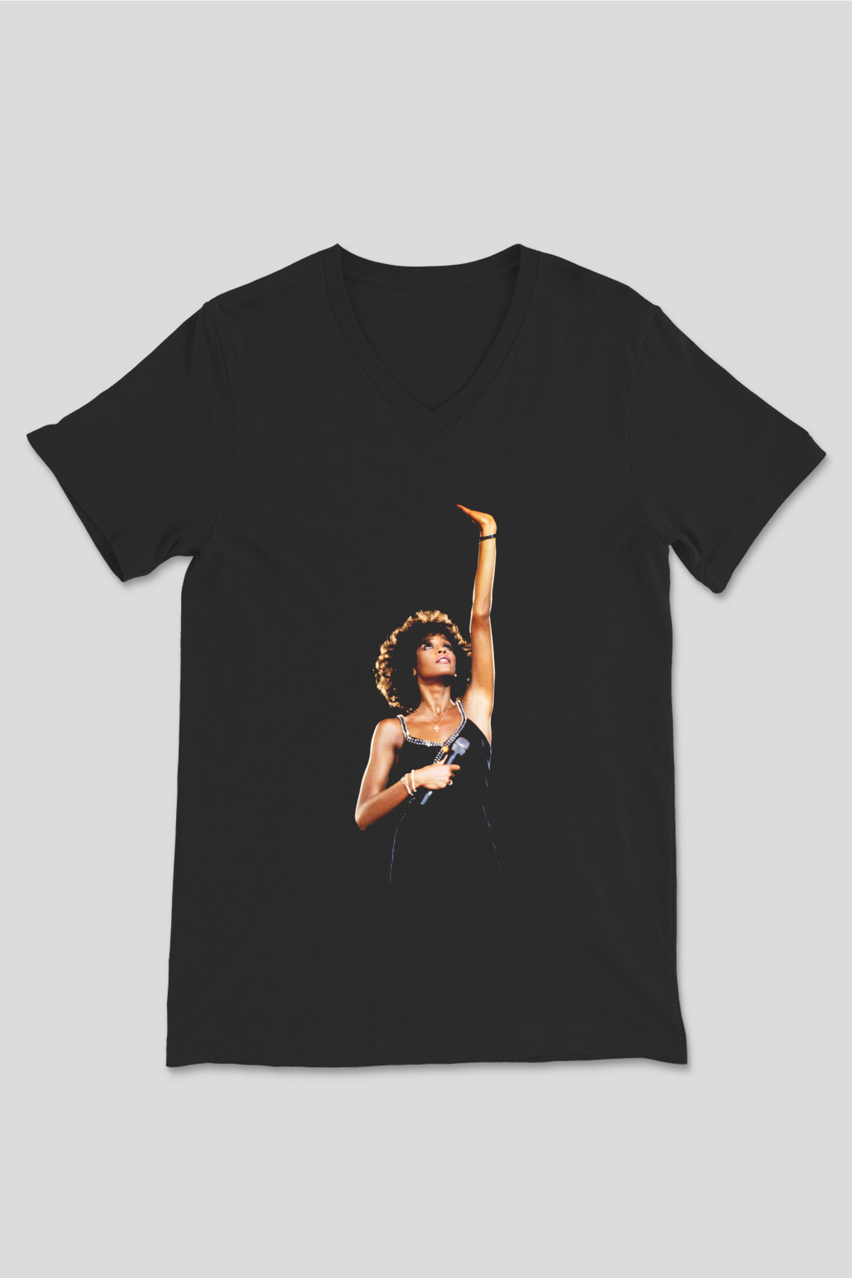 Whitney Houston Siyah Unisex V Yaka Tişört T-Shirt