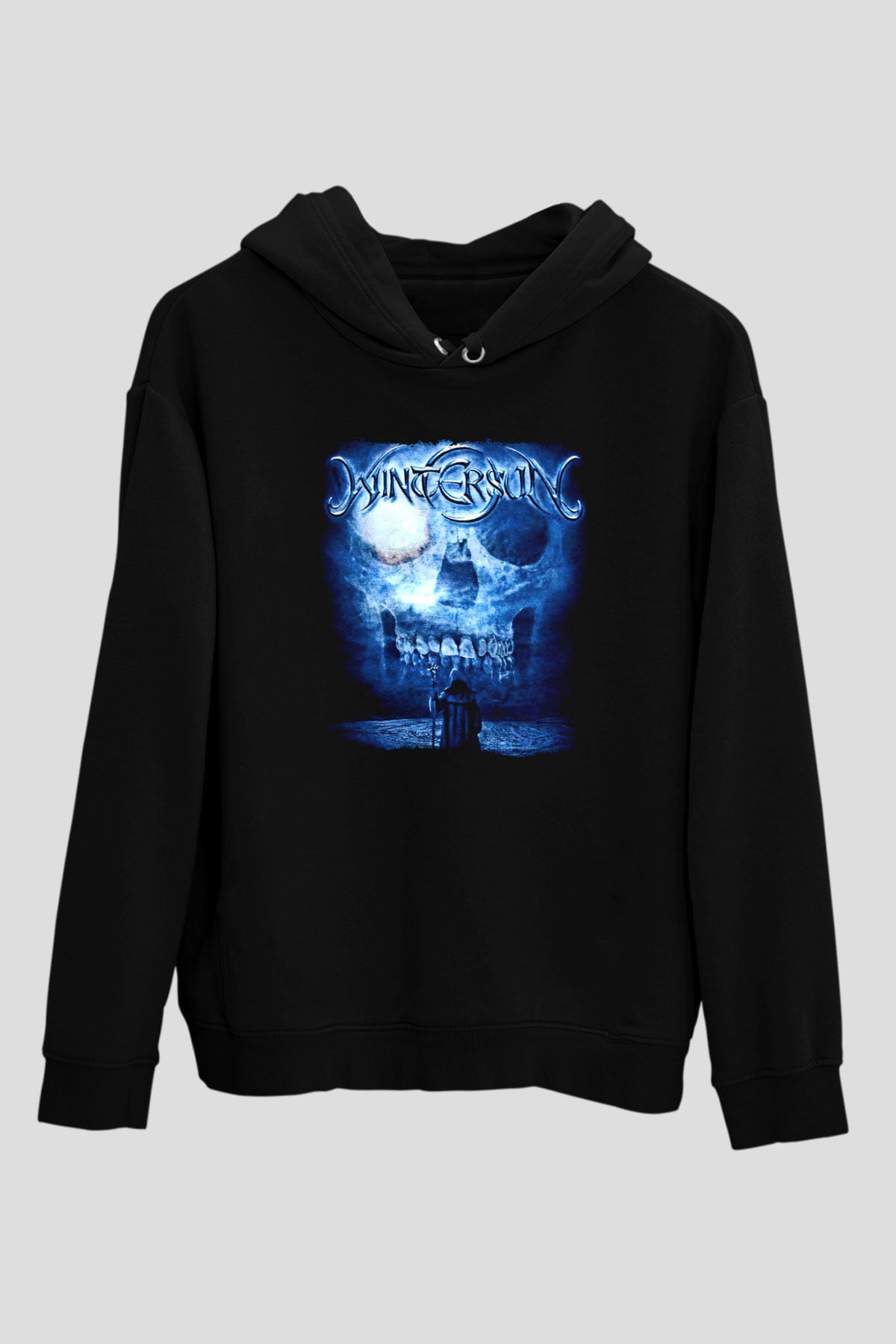 Wintersun Baskılı Unisex Siyah Kapüşonlu Sweatshirt