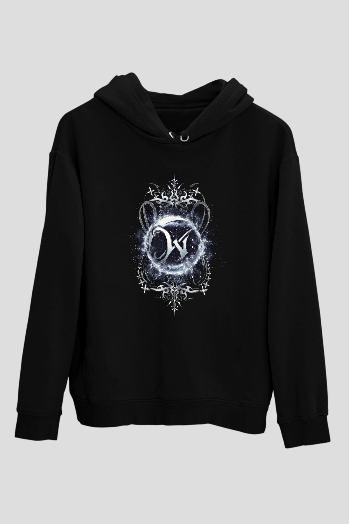 Wintersun Baskılı Unisex Siyah Kapüşonlu Sweatshirt