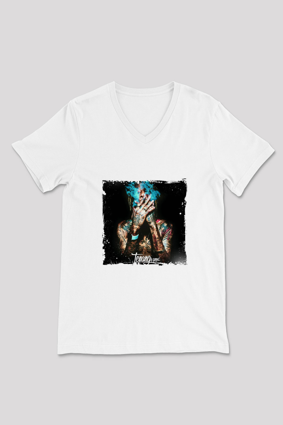 Wiz Khalifa Baskılı Beyaz V Yaka Unisex Tişört