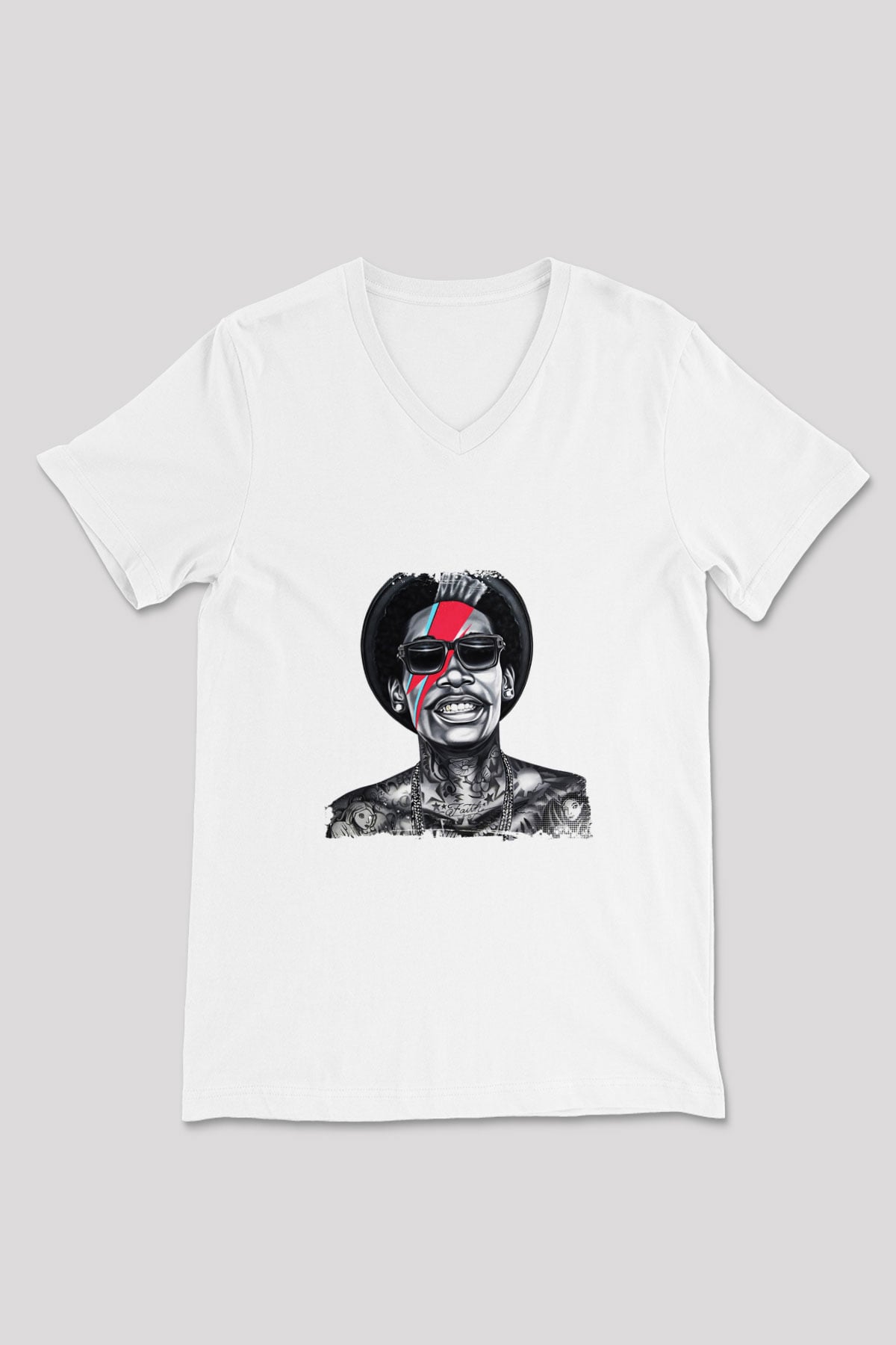 Wiz Khalifa Baskılı Beyaz V Yaka Unisex Tişört
