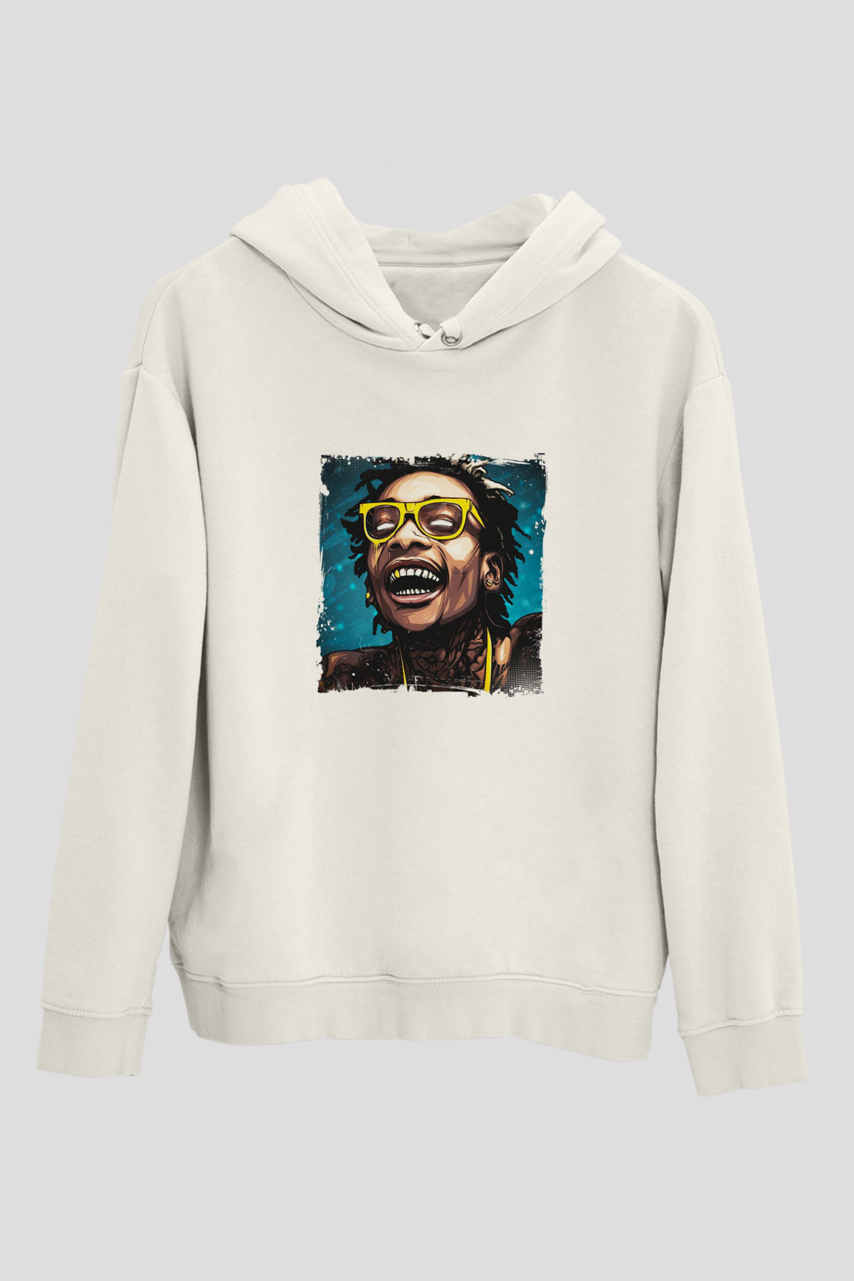 Wiz Khalifa Baskılı Unisex Beyaz Kapüşonlu Sweatshirt