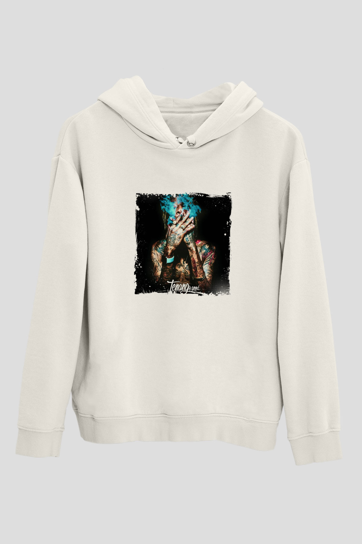 Wiz Khalifa Baskılı Unisex Beyaz Kapüşonlu Sweatshirt
