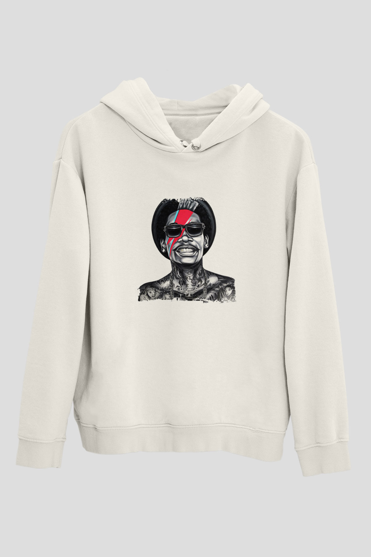 Wiz Khalifa Baskılı Unisex Beyaz Kapüşonlu Sweatshirt