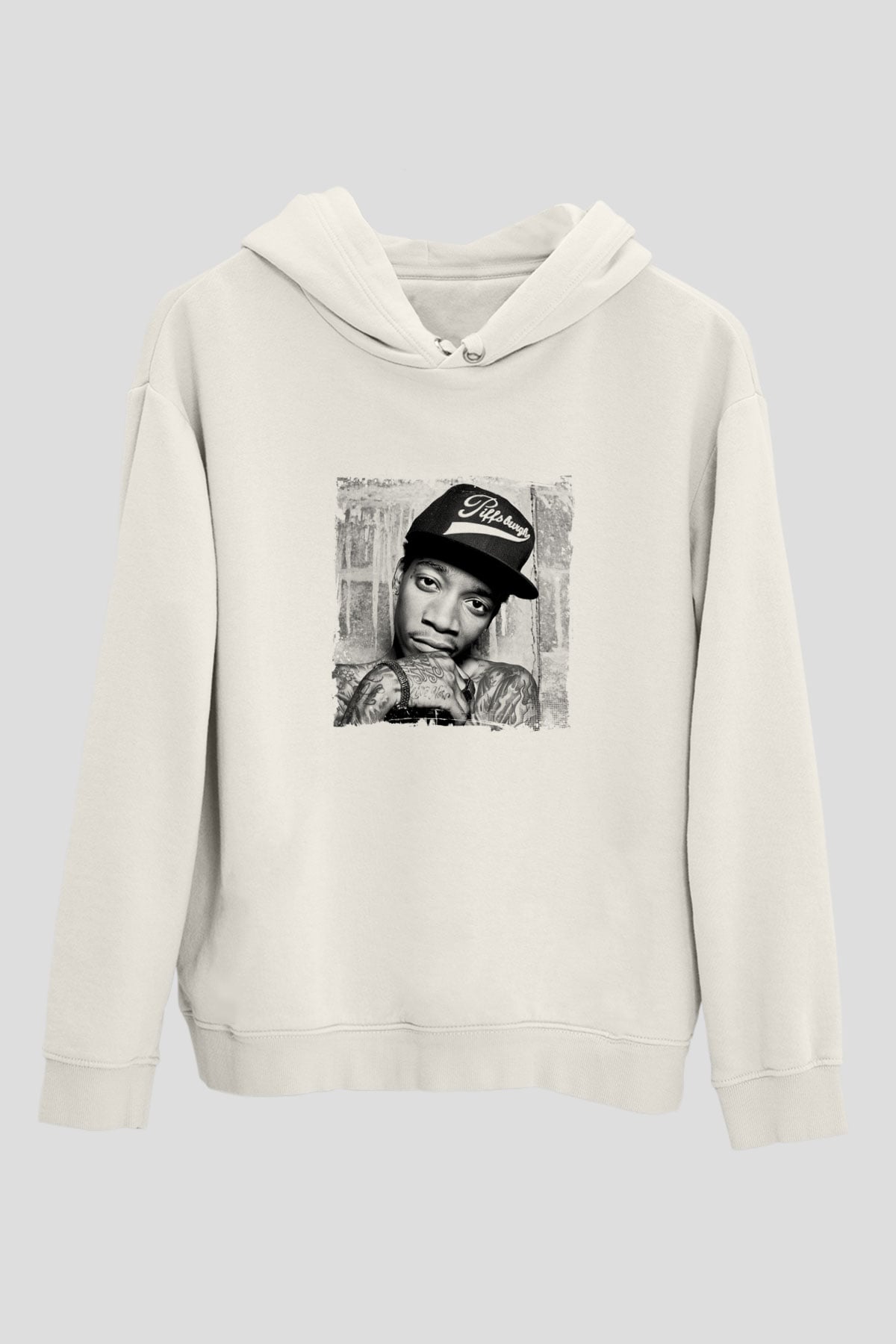 Wiz Khalifa Baskılı Unisex Beyaz Kapüşonlu Sweatshirt