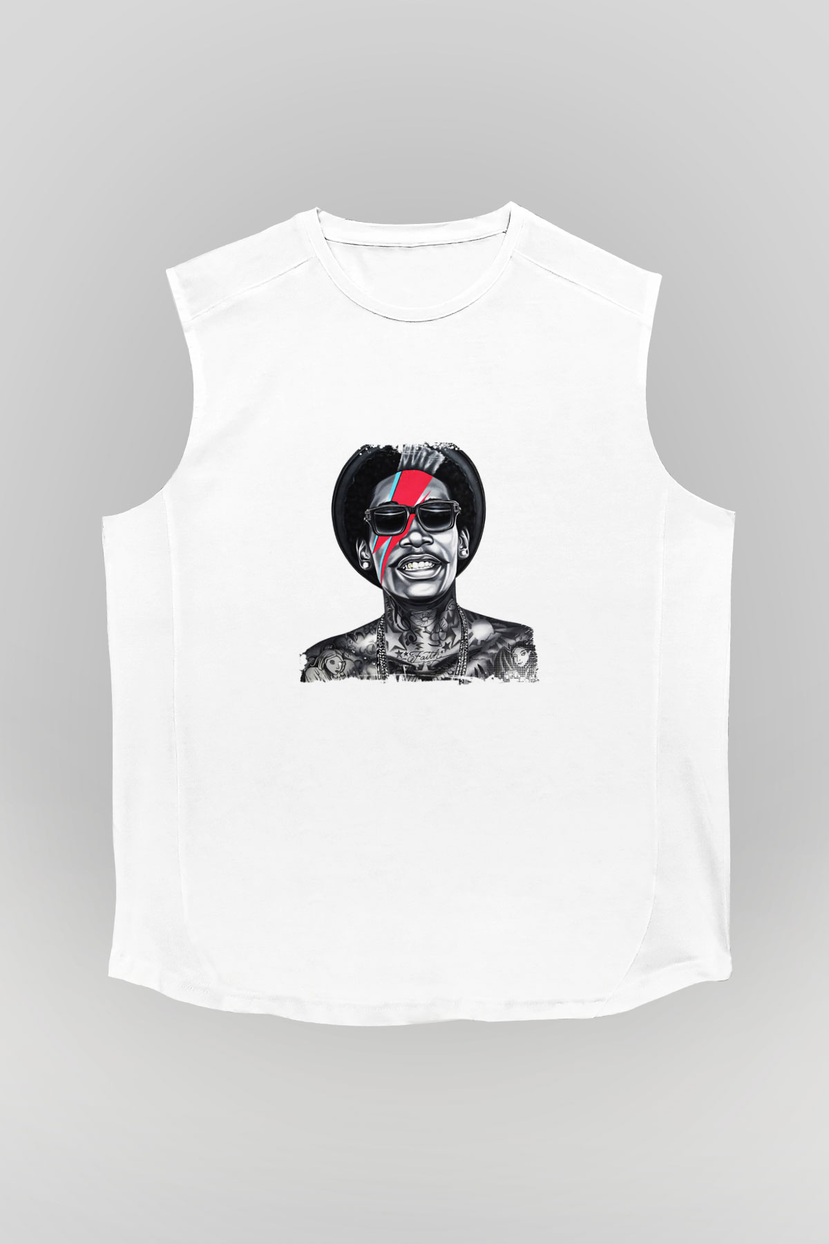 Wiz Khalifa Baskılı Unisex Beyaz Kolsuz Tişört