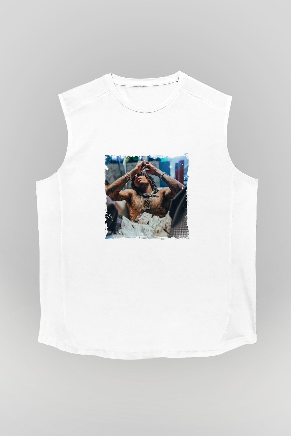 Wiz Khalifa Baskılı Unisex Beyaz Kolsuz Tişört