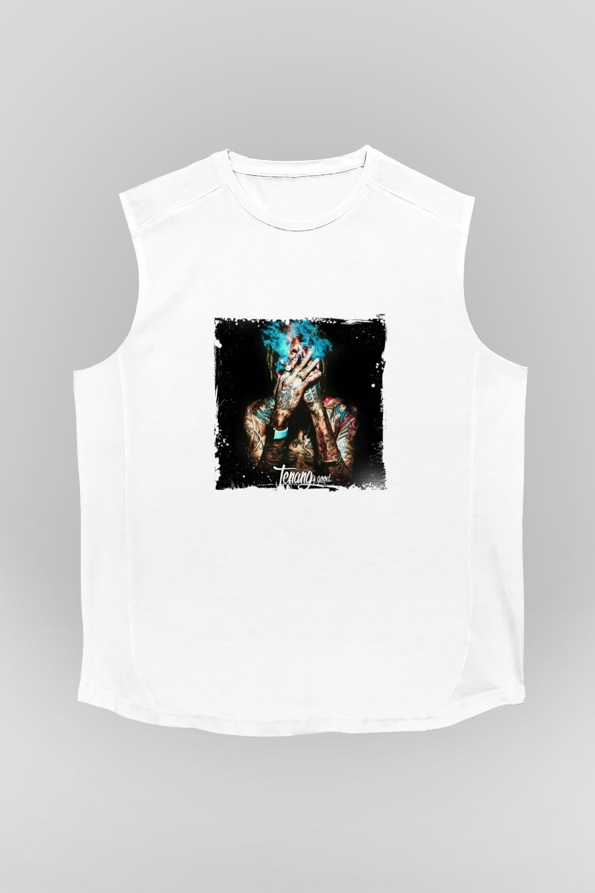 Wiz Khalifa Baskılı Unisex Beyaz Kolsuz Tişört