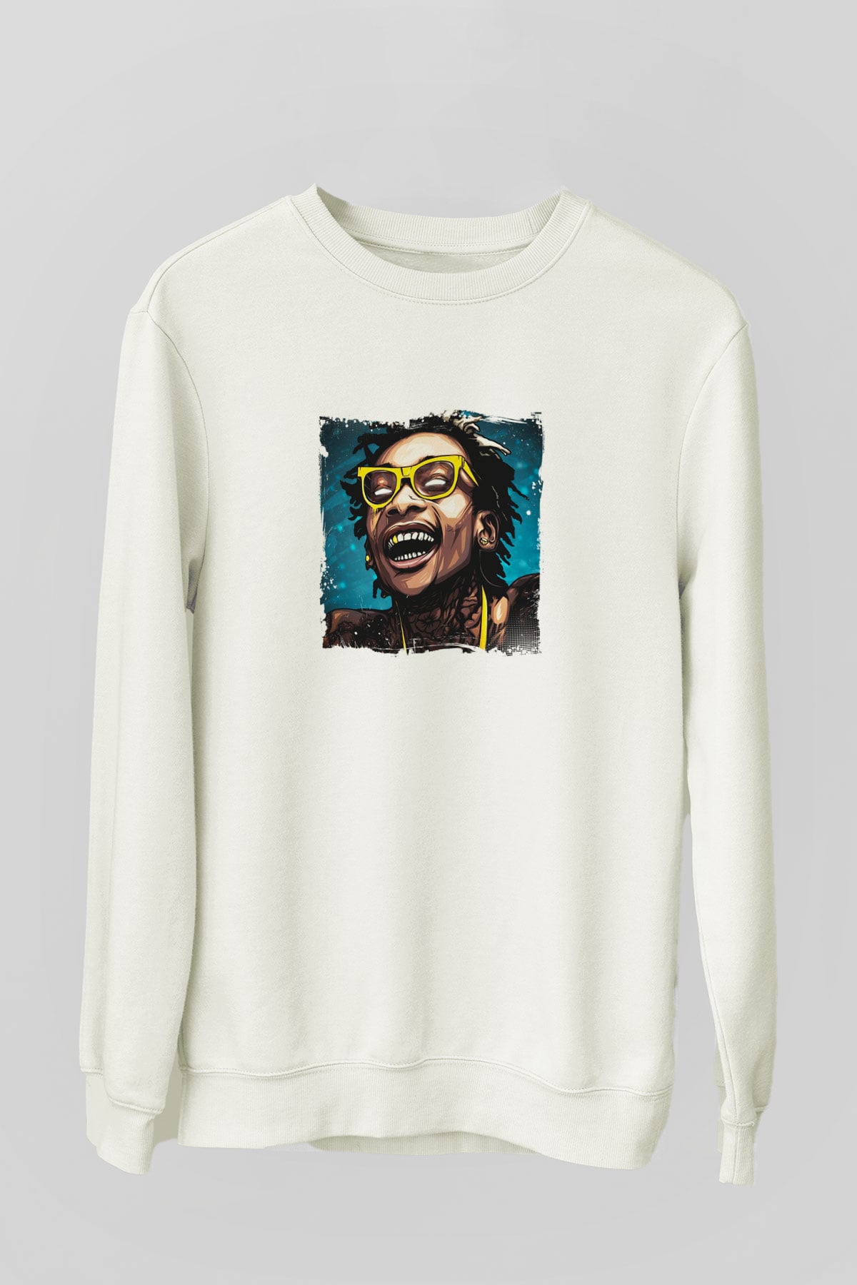 Wiz Khalifa Baskılı Unisex Beyaz Sweatshirt