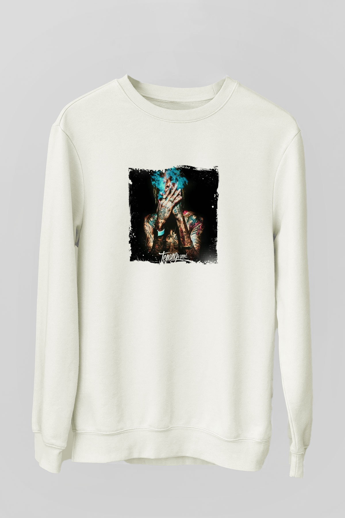 Wiz Khalifa Baskılı Unisex Beyaz Sweatshirt