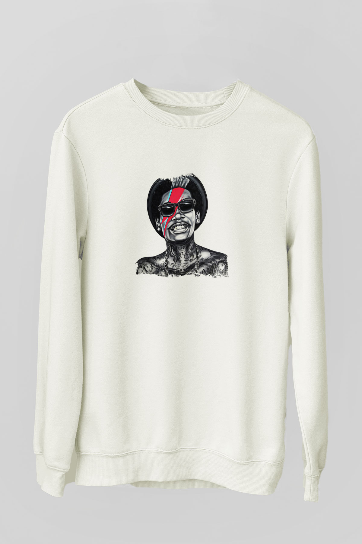 Wiz Khalifa Baskılı Unisex Beyaz Sweatshirt