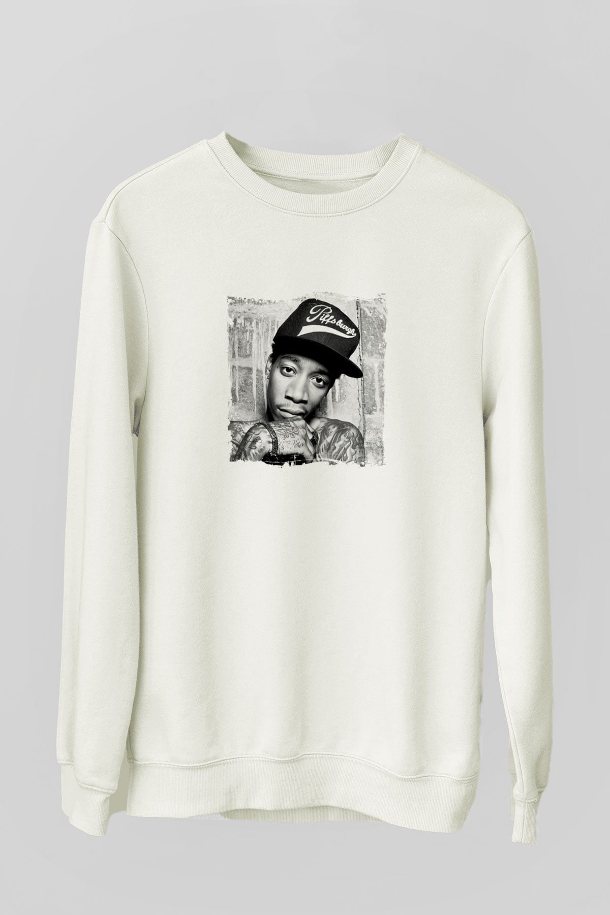 Wiz Khalifa Baskılı Unisex Beyaz Sweatshirt
