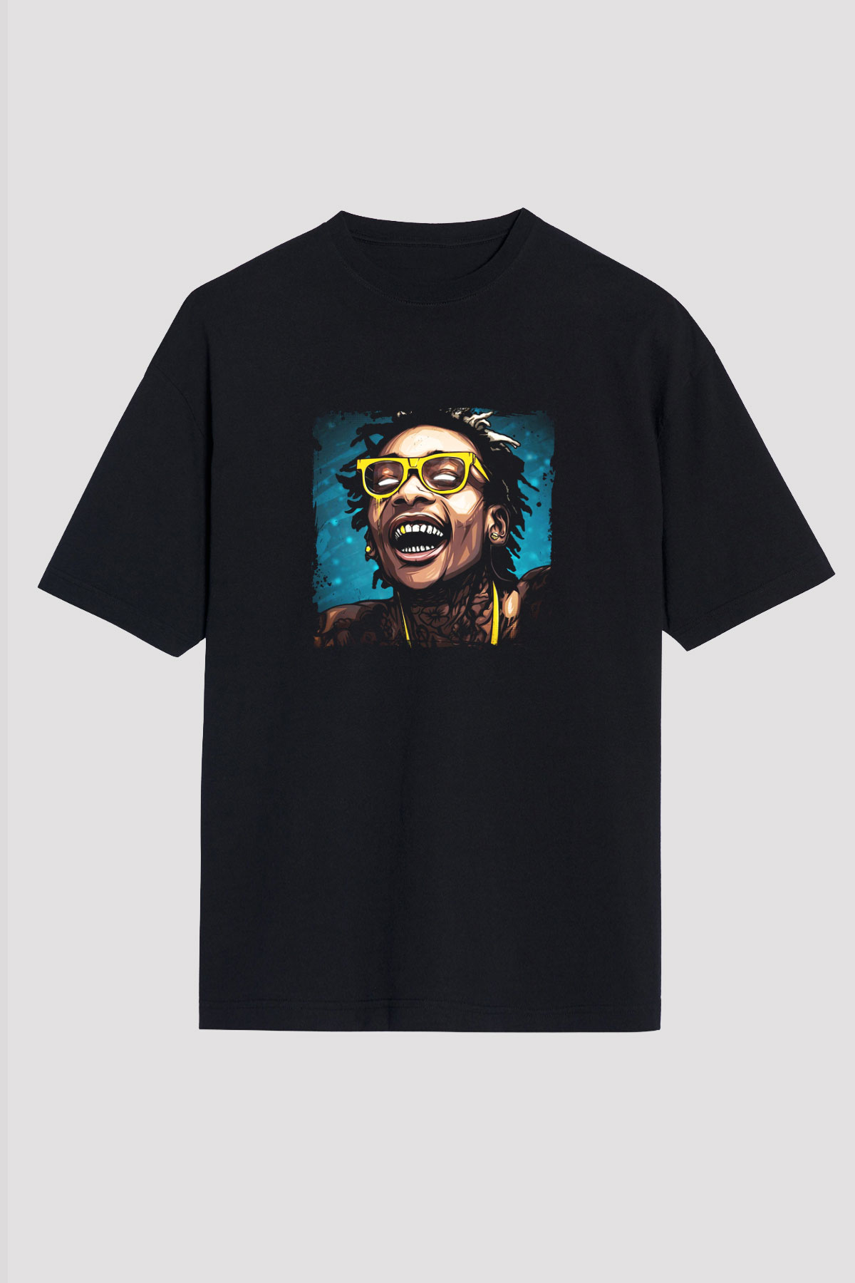 Wiz Khalifa Baskılı Unisex Oversize Siyah Tişört