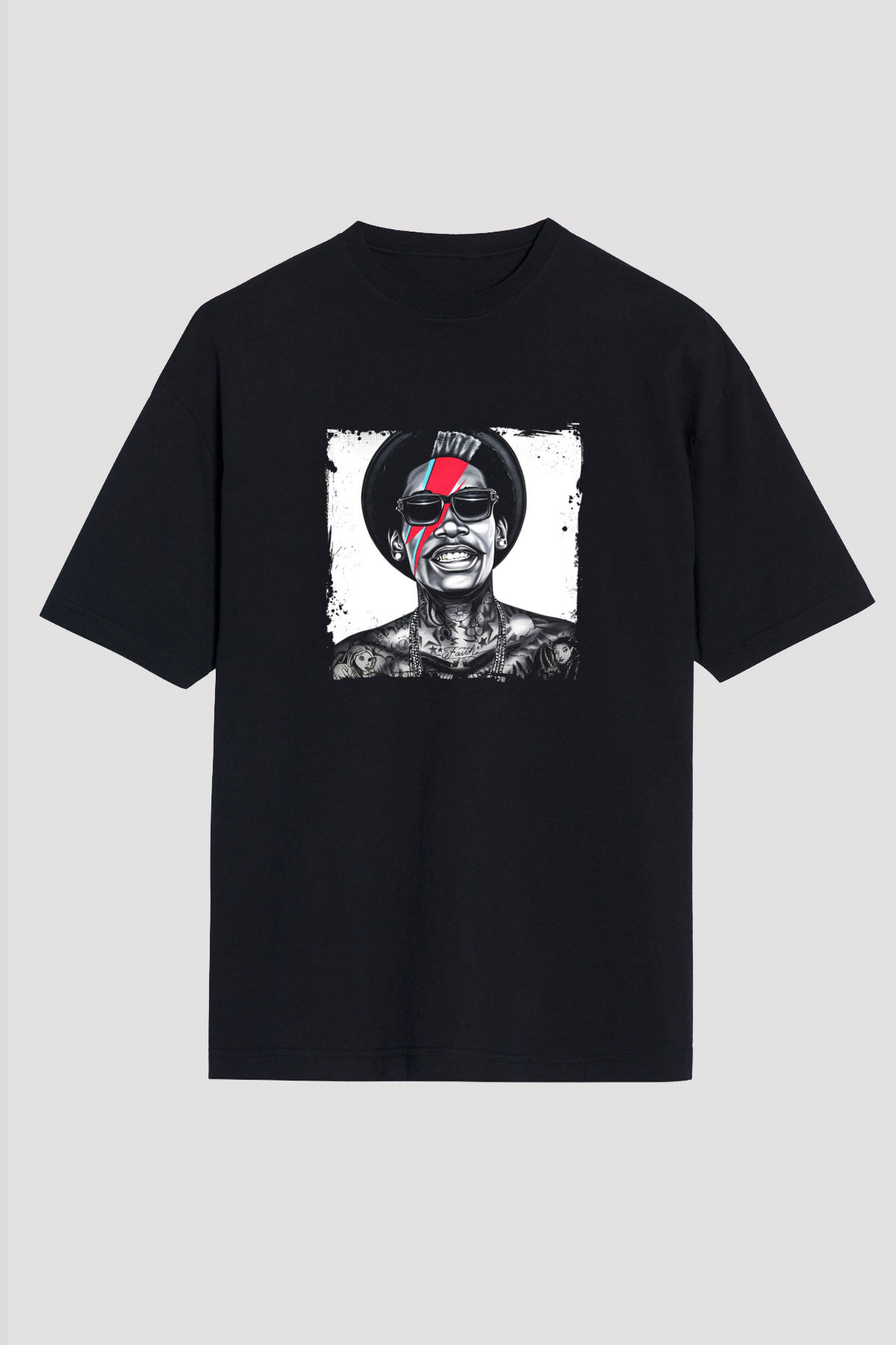 Wiz Khalifa Baskılı Unisex Oversize Siyah Tişört