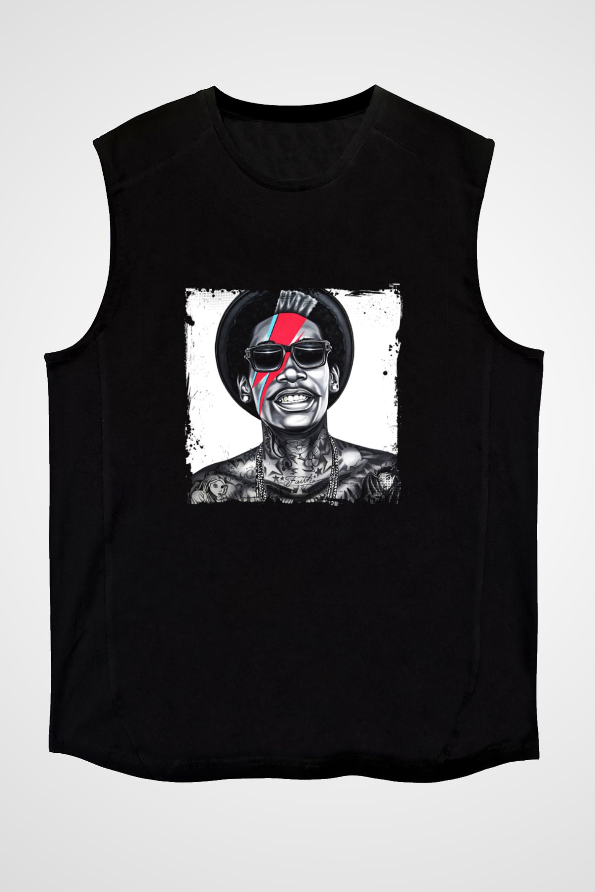 Wiz Khalifa Baskılı Unisex Siyah Kolsuz Tişört