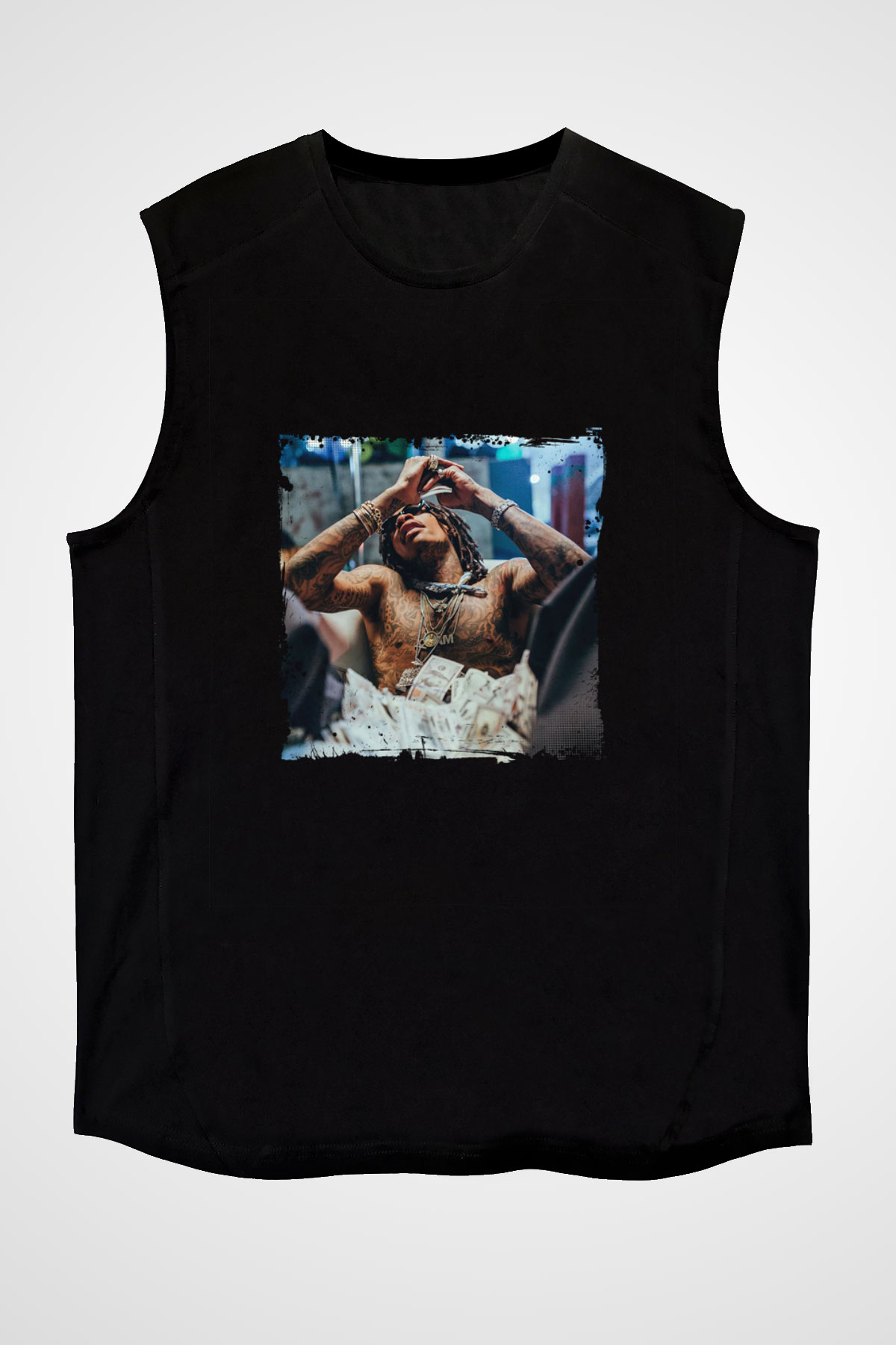 Wiz Khalifa Baskılı Unisex Siyah Kolsuz Tişört
