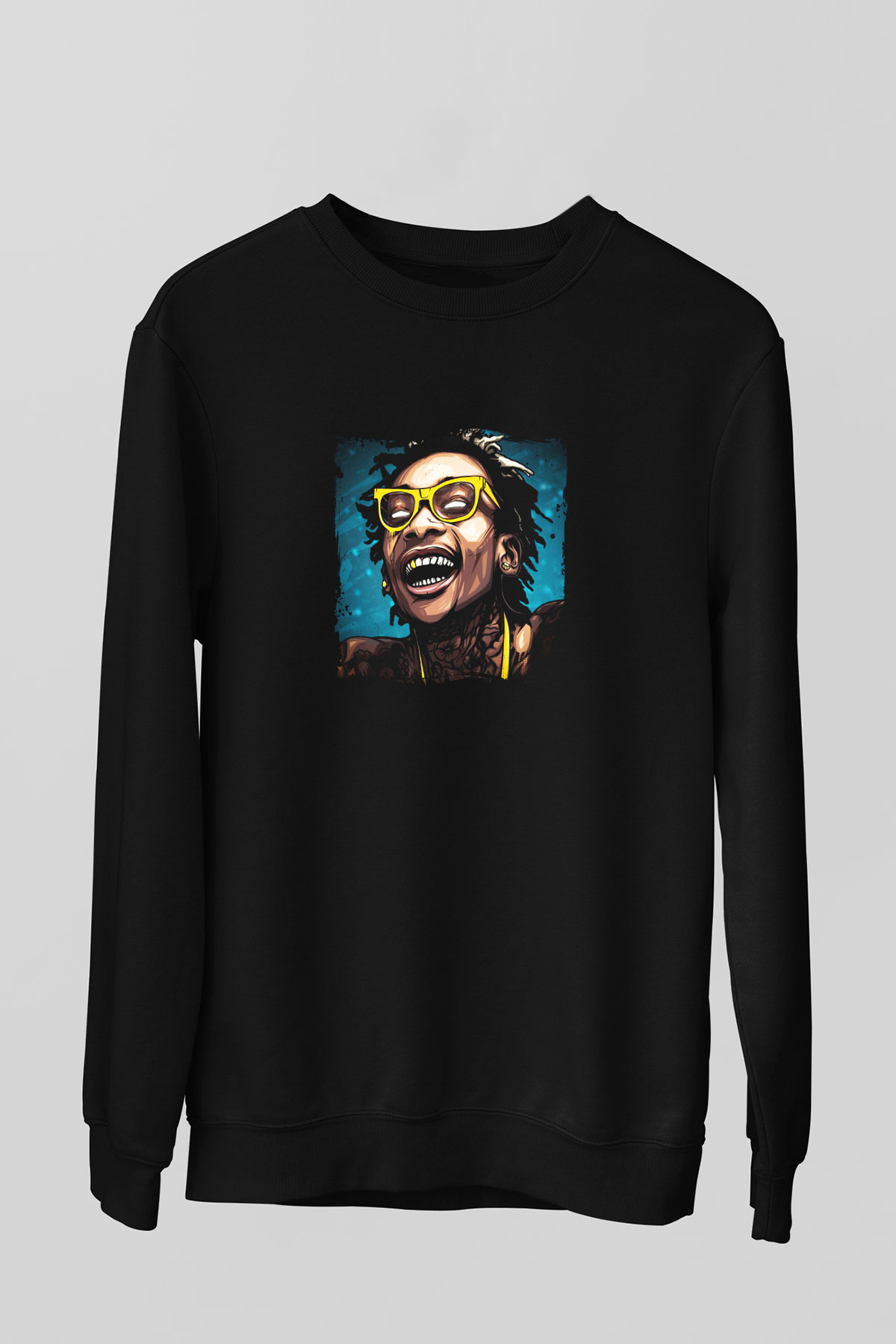 Wiz Khalifa Baskılı Unisex Siyah Sweatshirt