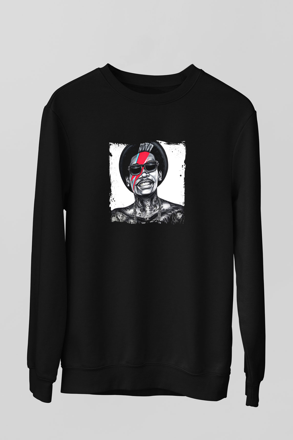 Wiz Khalifa Baskılı Unisex Siyah Sweatshirt