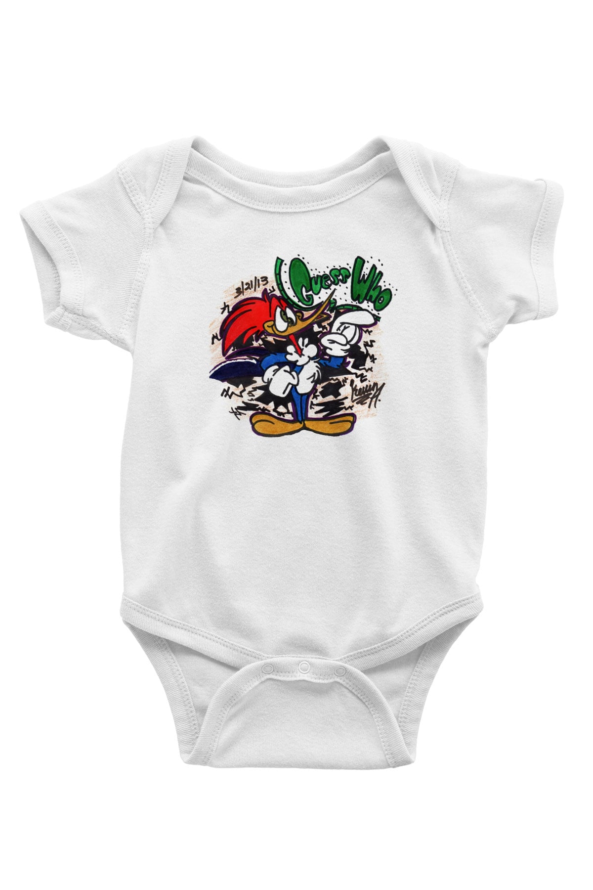 Woody Woodpecker Baskılı Beyaz Unisex Bebek Body - Zıbın
