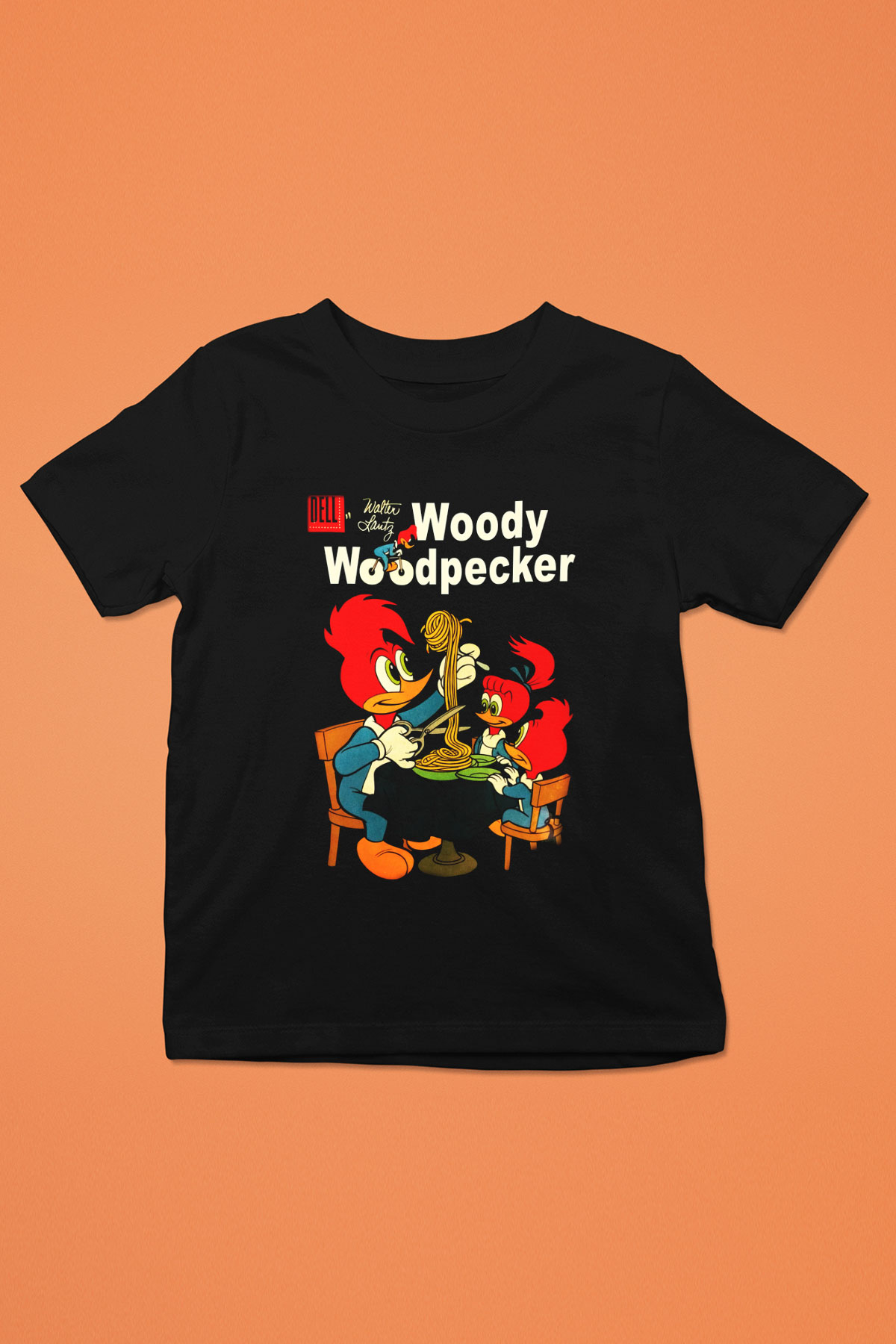 Woody Woodpecker Baskılı Siyah Unisex Çocuk Tişört