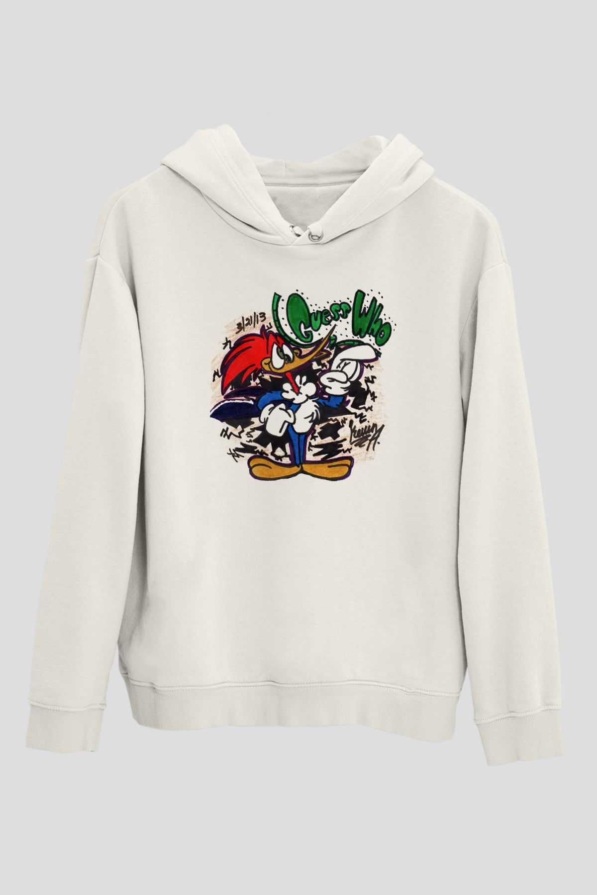 Woody Woodpecker Beyaz Unisex Kapşonlu Sweatshirt
