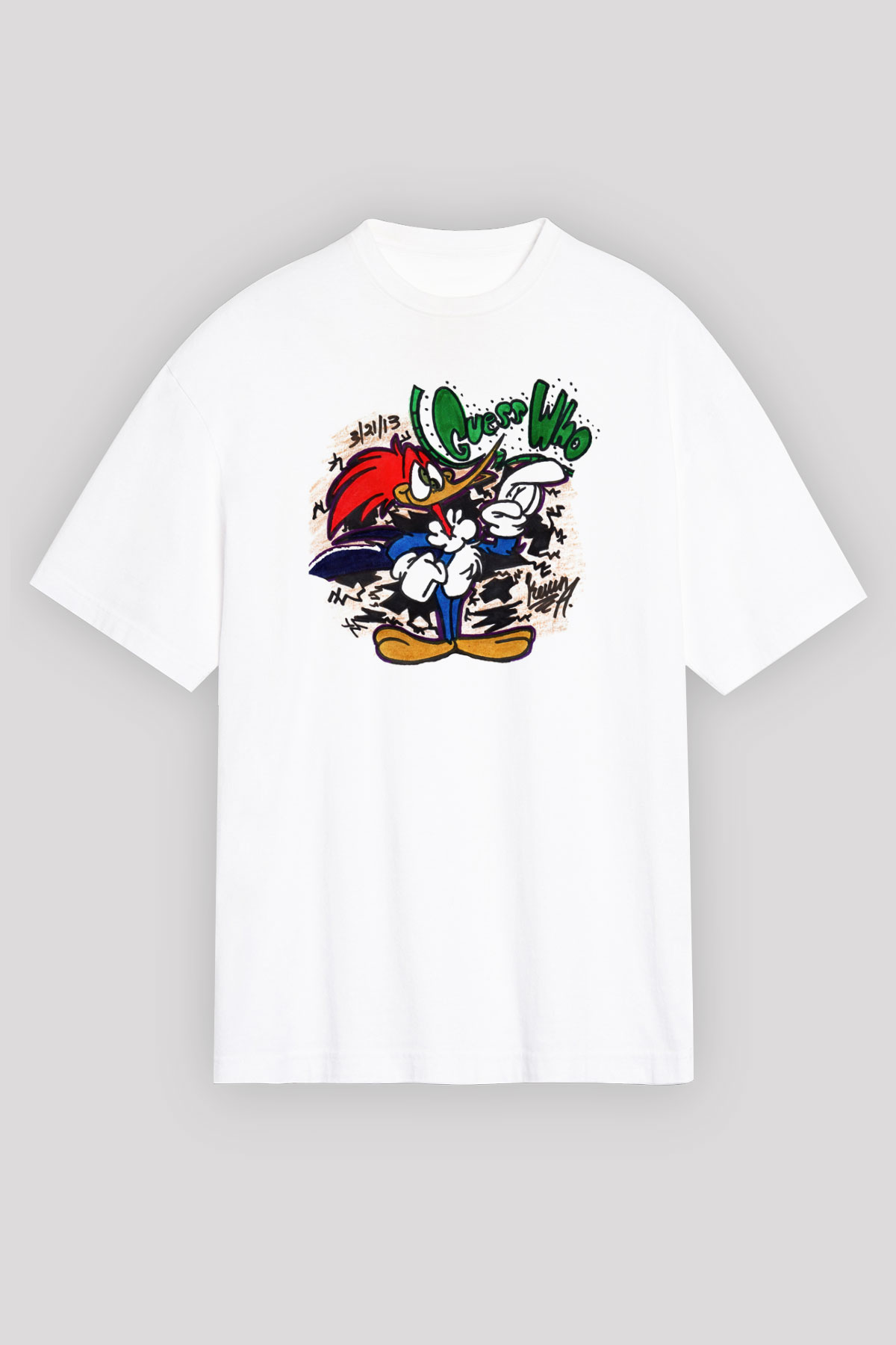 Woody Woodpecker Beyaz Unisex Oversize Tişört