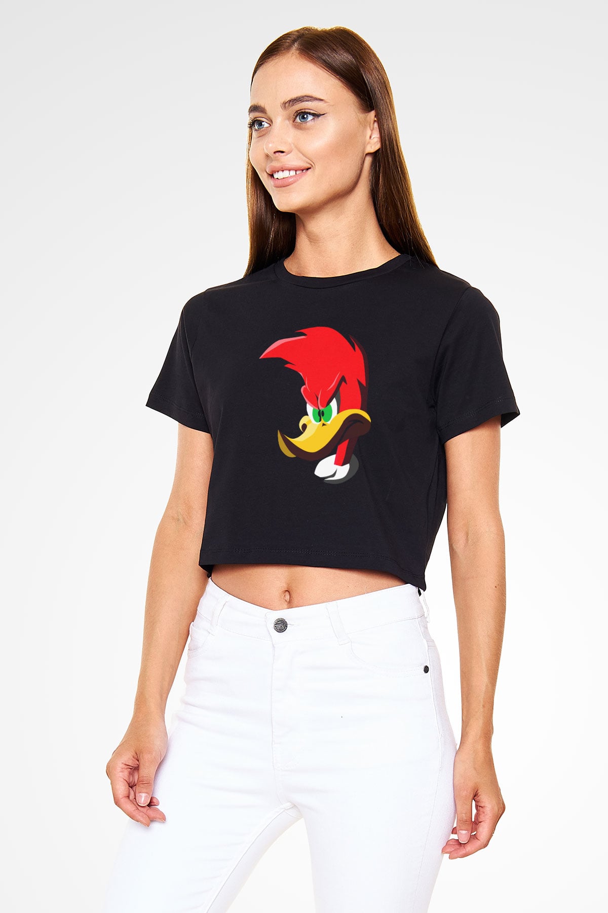 Woody Woodpecker Siyah   Crop Top Tişört