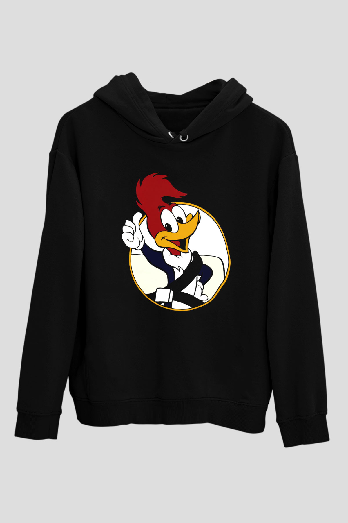 Woody Woodpecker Siyah Unisex Kapüşonlu Sweatshirt