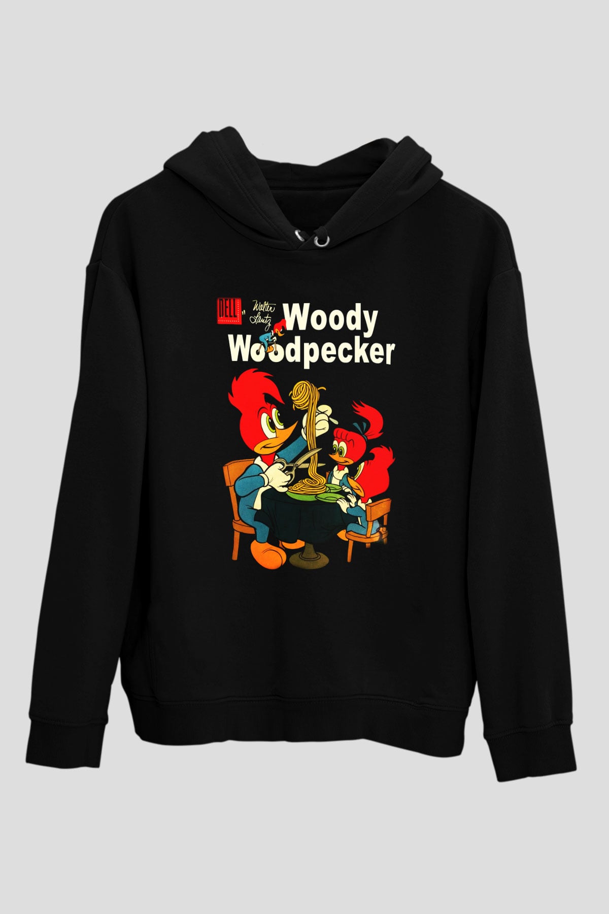 Woody Woodpecker Siyah Unisex Kapüşonlu Sweatshirt