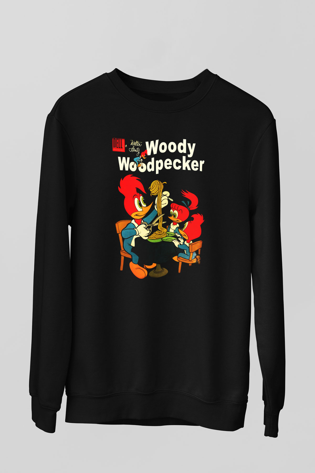 Woody Woodpecker Siyah Unisex Sweatshirt