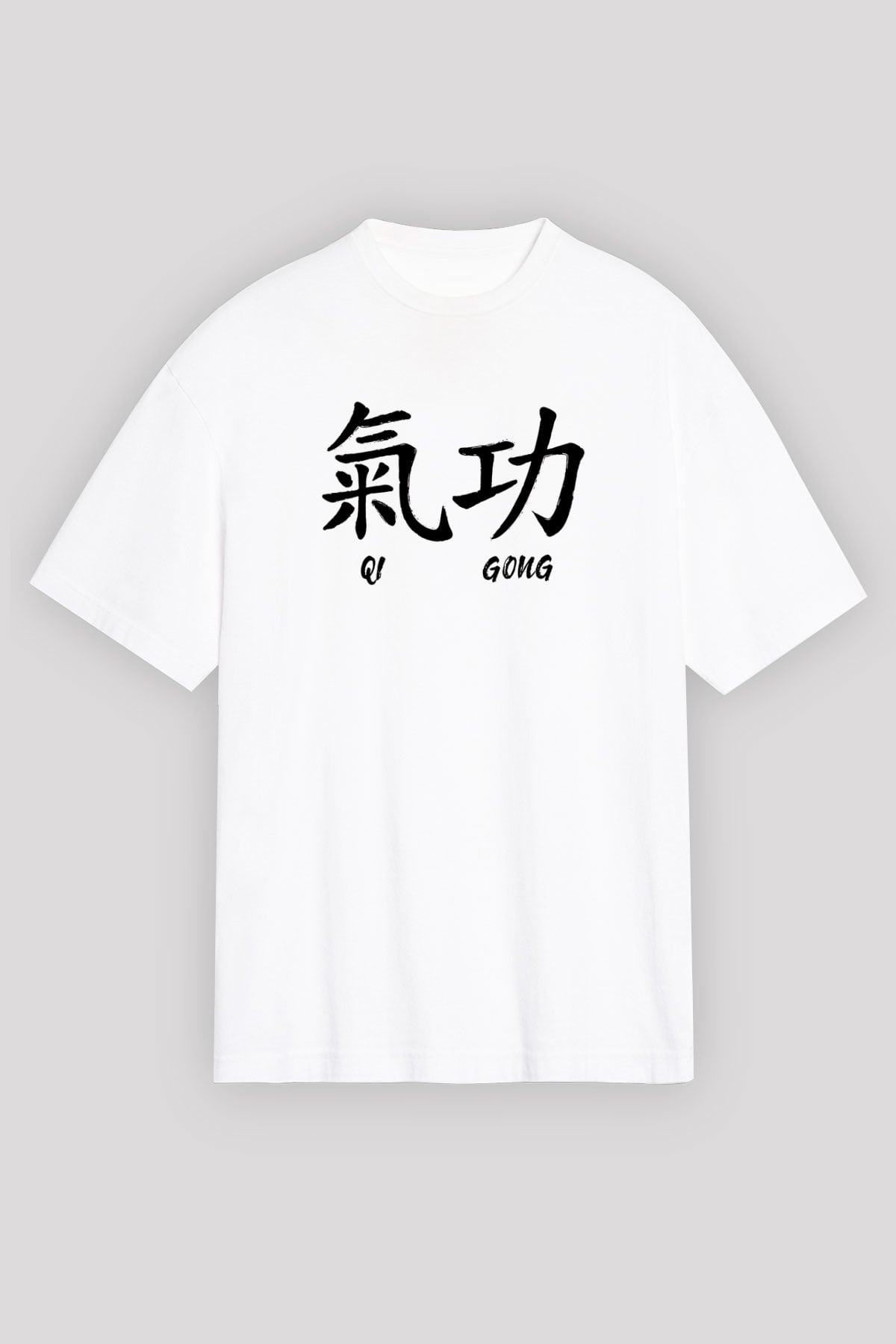 Wushu Baskılı Unisex Beyaz Oversize Tişört - Tshirt