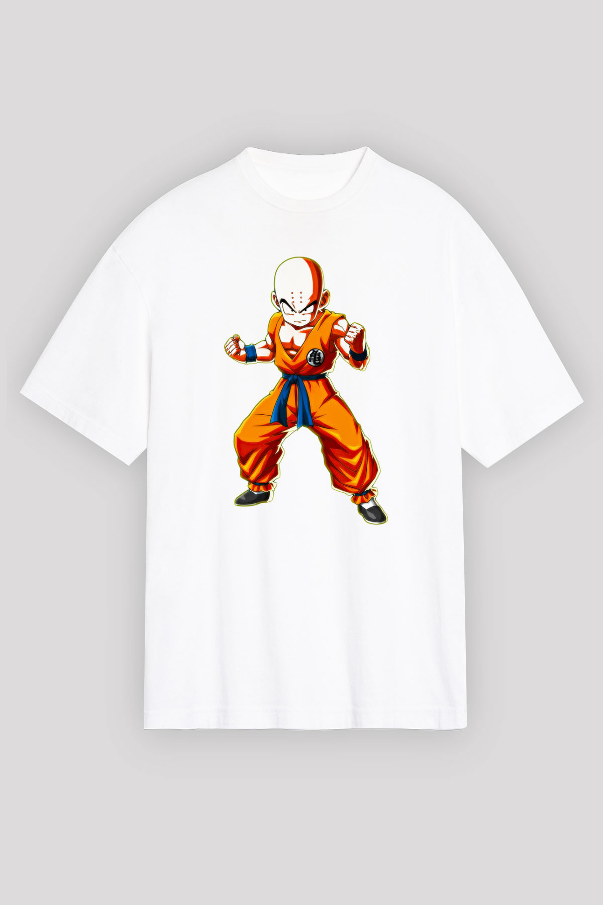 Wushu Baskılı Unisex Beyaz Oversize Tişört - Tshirt