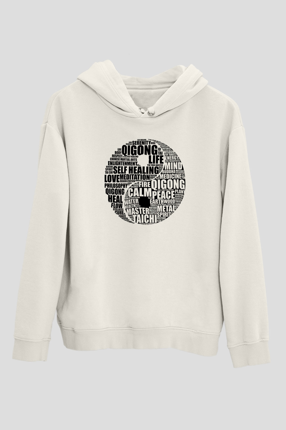 Wushu Baskılı Unisex Ekru Hoodie