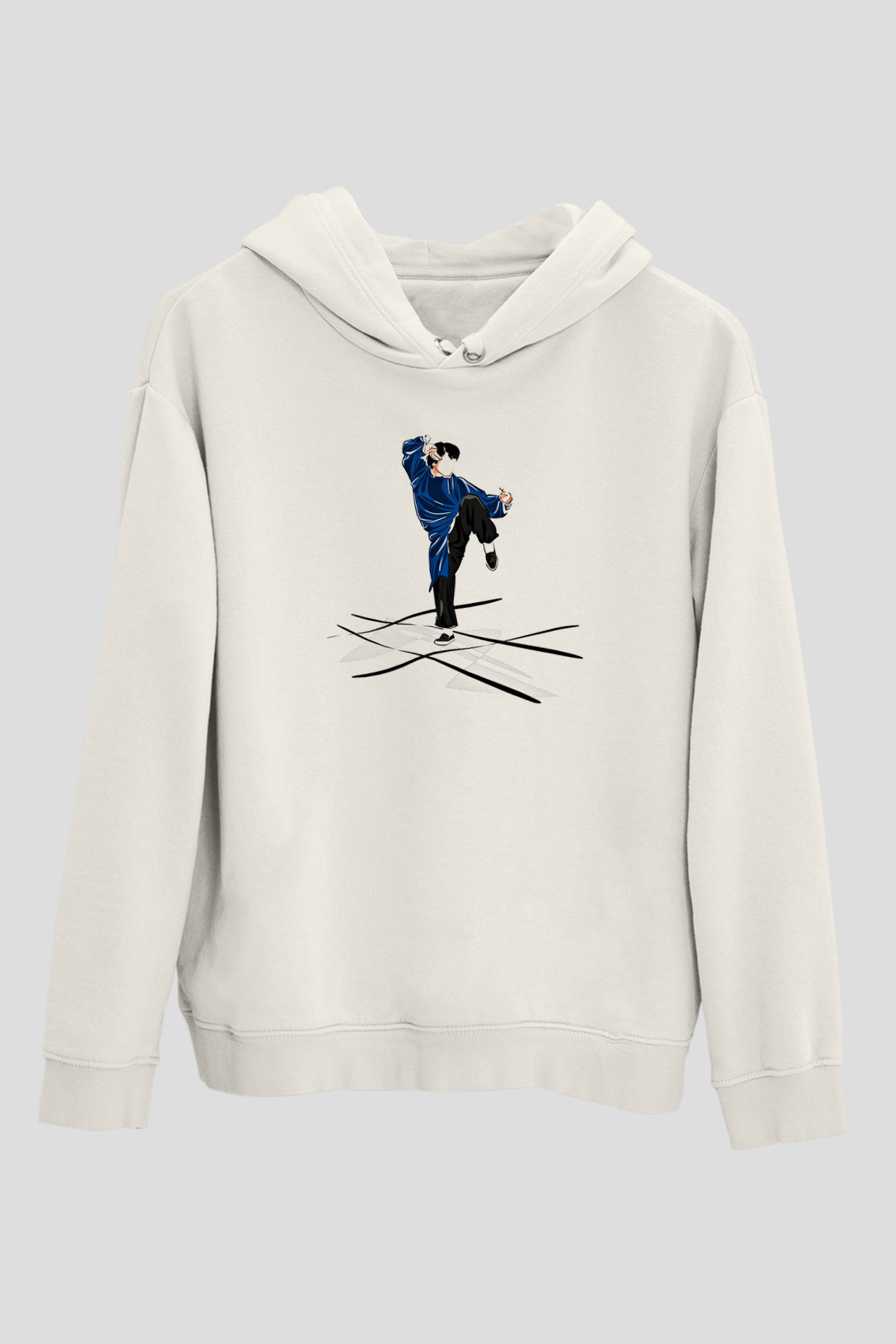 Wushu Baskılı Unisex Ekru Hoodie