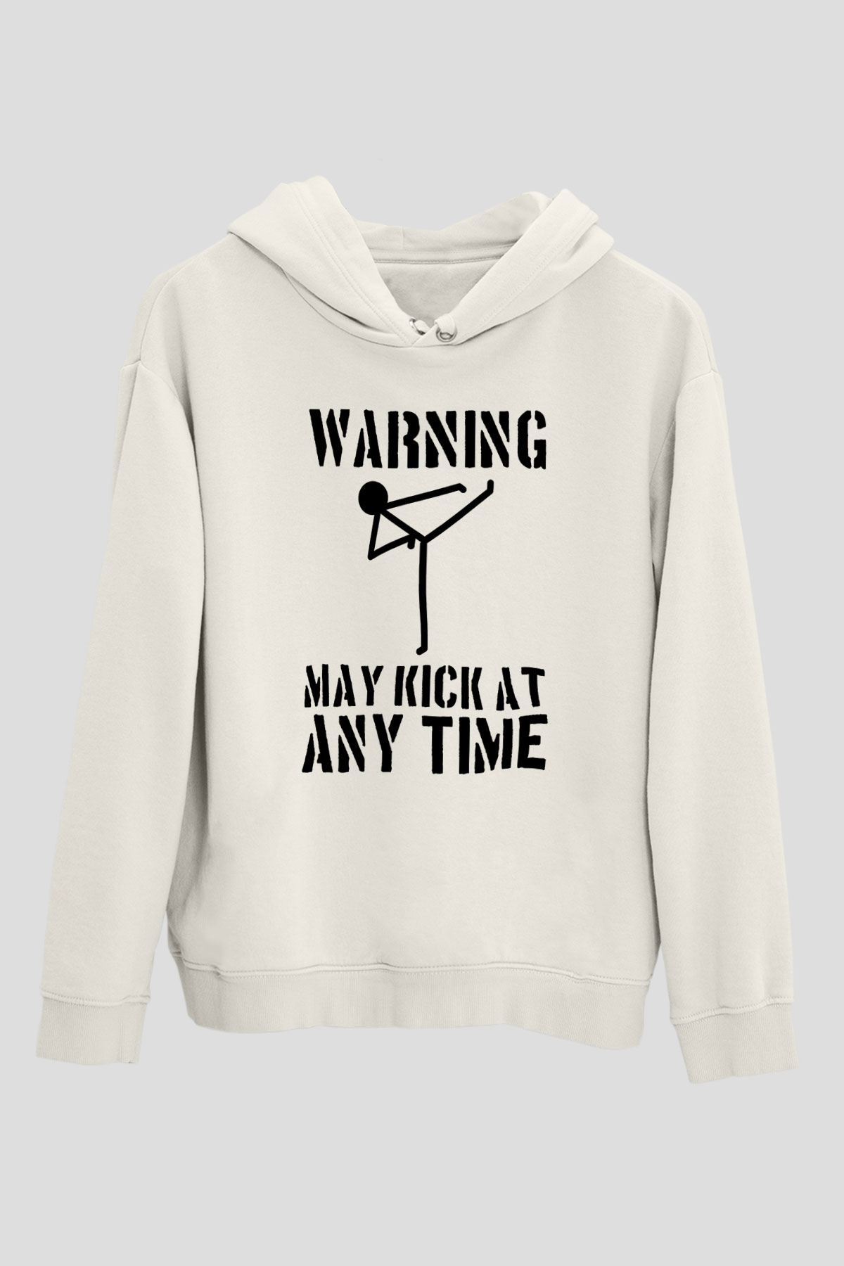 Wushu Baskılı Unisex Ekru Hoodie
