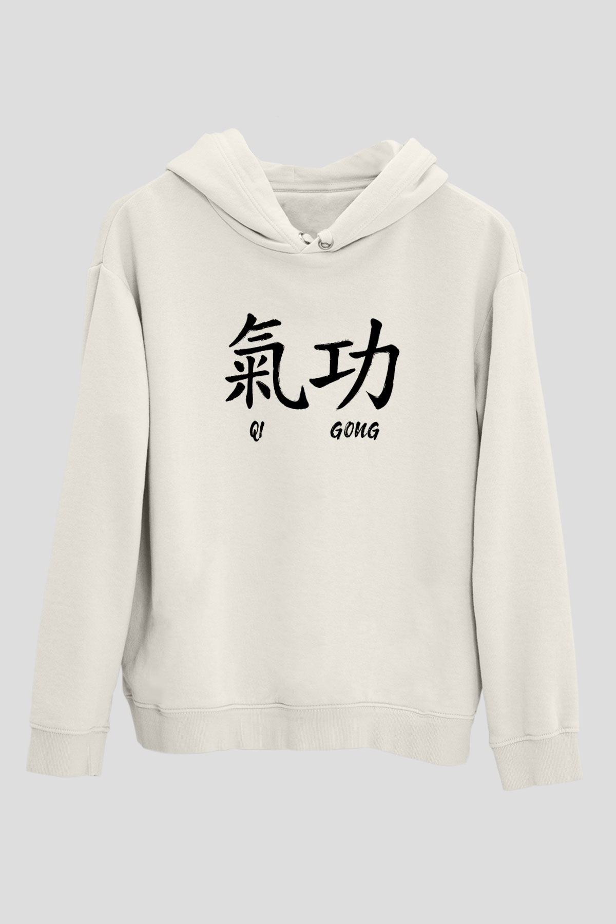 Wushu Baskılı Unisex Ekru Hoodie